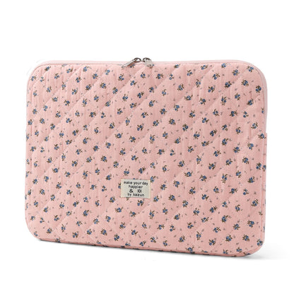 Puffy Laptop Sleeve 13-15.6 Inch Cute Quilted Laptop Protective Case Padded Floral Computer Sleeve for MacBook (A-Dark Pink, 15 Inch)