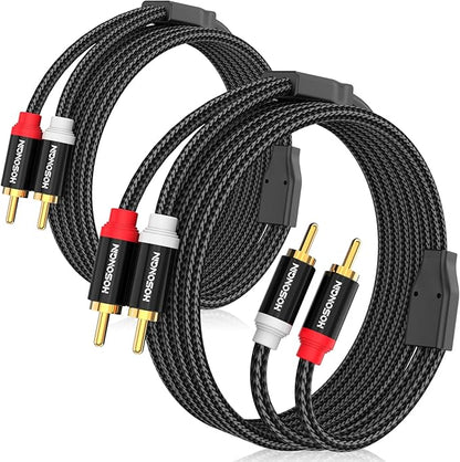 HOSONGIN RCA Cables 6.6ft 2 Pack[Hi-Fi Sound, Nylon Braided, Shielded], 2-Male to 2-Male RCA Audio Stereo Subwoofer Cable Auxiliary Cord for Home Theater, HDTV, Amplifiers, Hi-Fi Systems, Speakers