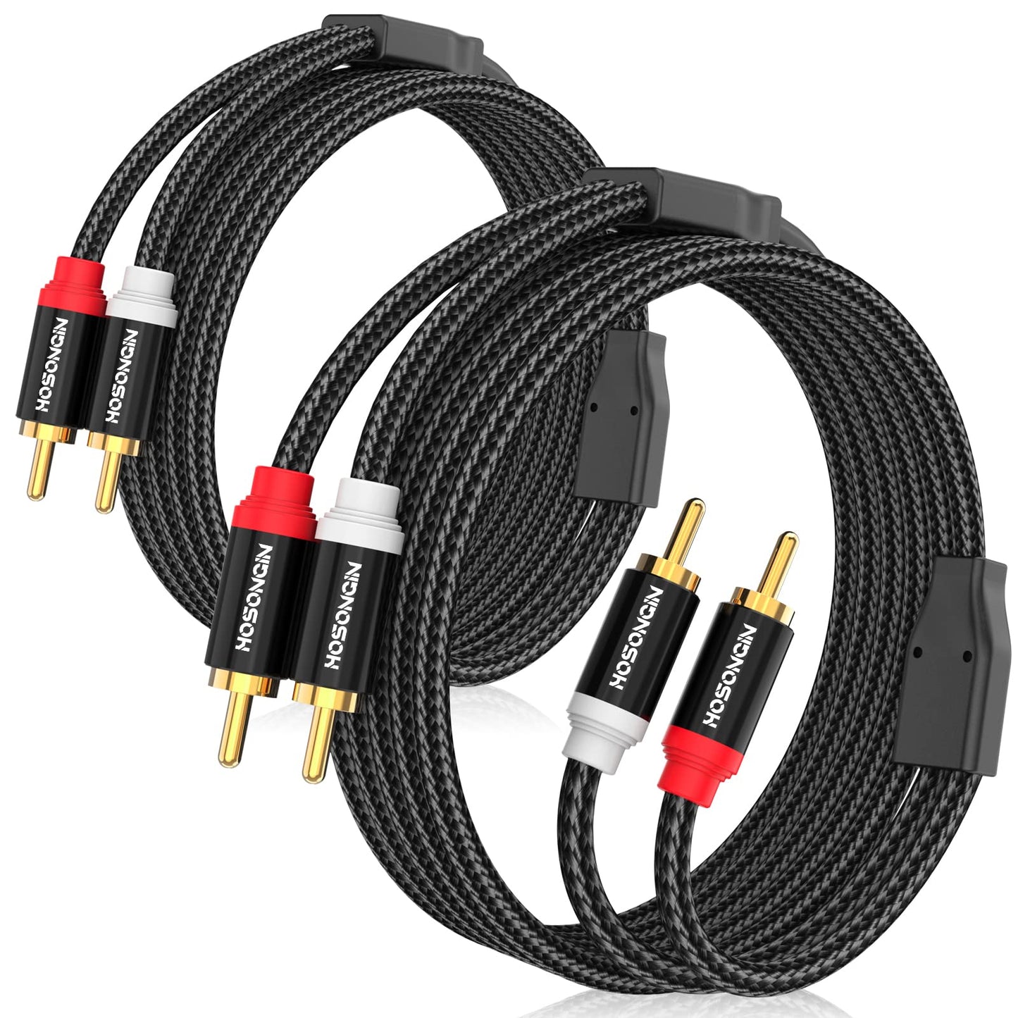HOSONGIN RCA Cables 8FT 2 Pack[Hi-Fi Sound, Nylon Braided, Shielded], 2-Male to 2-Male RCA Audio Stereo Subwoofer Cable Auxiliary Cord for Home Theater, HDTV, Amplifiers, Hi-Fi Systems, Speakers