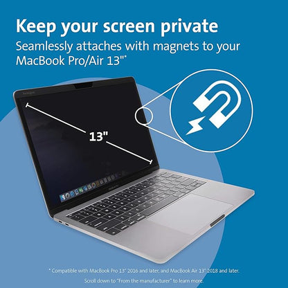 Kensington MP13 Magnetic Macbook Pro Privacy Screen for 13 inch (2016-2022, M1, M2)/ Macbook Air 13 inch (2018-2021, M1), Removable Laptop Privacy Filter, Macbook Mac Screen Protector, K64490WW