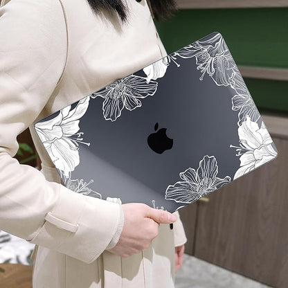 MEEgoodo Case for M4/M3/M2 MacBook Air 13.6 inch Case 2025 2024 2022, Fit Model A3240/A3113/A2681, Laptop Hard Shell with Keyboard Cover Compatible with MacBook Air 13 inch, Lily Floral
