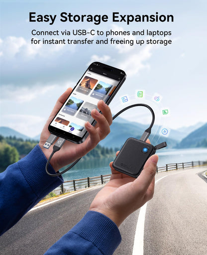 ORICO 256GB Portable SSD with 2 in 1 USB C/A Cable, Up to 460MB/s,Black