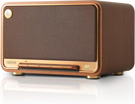 Edifier D32 Tabletop Wireless Speaker, Hi-Res Audio, LDAC, ALAC, 60W (RMS), 2.1 Acoustic Architecture, 11h Playtime, APP Control, Bluetooth 5.3, AirPlay2, USB-C and AUX Inputs, Brown