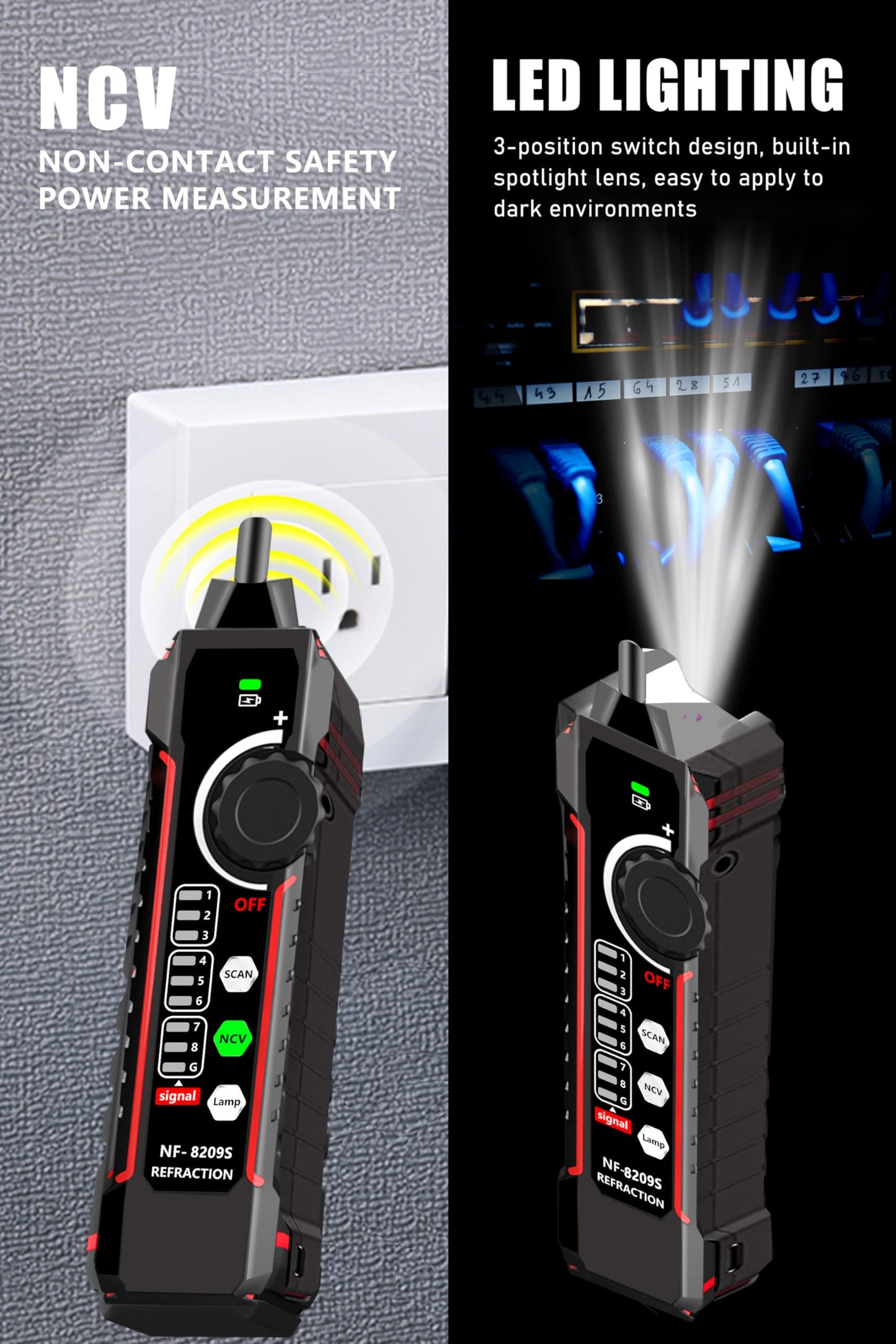 NF-8209S Network Cable Tester,Ethernet Toner for POE/Cat5/Cat7/Cat6a/Cat6