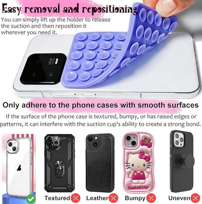 2 Pack Silicone Suction Cup Phone Case Mount Double Sided, Hands-Free Strong Grip Silicon Phone Holder, Non Slip Phone Accessories for Selfies and Videos (Baby Blue)