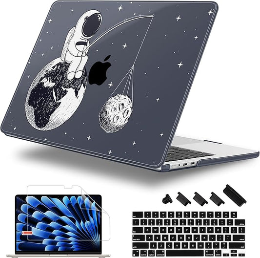 Case for MacBook Air 15 Inch 2025 2024 2023 Release M4 A3241 M3 A3114 M2 A2941, Hard Shell with Screen Protector & Keyboard Cover, Compatible with Touch ID - Astronaut Enjoy