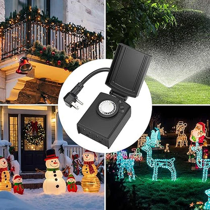 BN-LINK 24 Hour Heavy Duty Mechanical Timer, Outdoor Timer Outlet Waterproof with 30 Minutes Intervals, 2 Grounded Outlets for Christmas Lights Pool Pump,15A 1/2HP, ETL Listed(2 Pack)