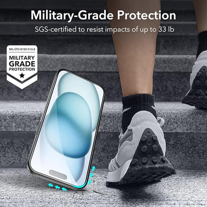 ESR 3+2 Pack for iPhone 15 Plus Screen Protector, 3 Black Edge Tempered-Glass Film and 2 Set Camera Lens Protector, 2.5D Curved Edges, Full-Coverage Military-Grade Protection, Scratch Resistant