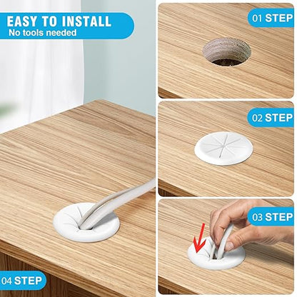 2" White Desk Grommet, JTemgle Flexible Cable Grommet Rubber Cable Hole Cover Wire Organizer Caps Desktop Cord Management for Home Office TV Stands Tabletops, 10 Pieces