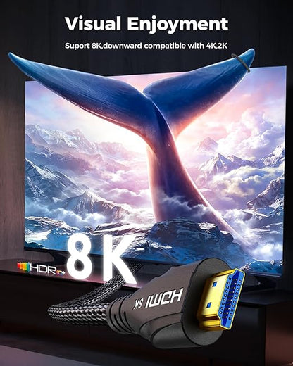 Cratree Long HDMI Cable 30FT - 8K 60hz, High Speed HDMI Cable 4K 120hz Braided,48Gbps,HDCP 2.2&2.3,eARC - Compatible with HDTV,Projector,Monitor and More