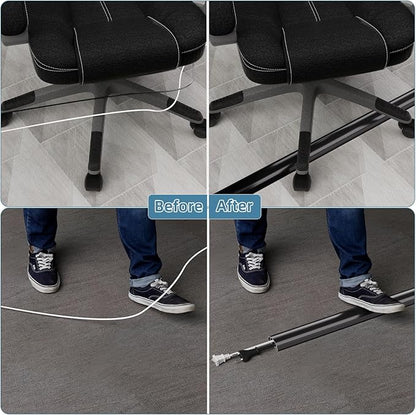 4ft Side Buckle Floor Cord Cover for Wires, Selfadhesive Extension Cord Hider Easy Floor Cable Management Prevent Cable Trips,Silicone Floor Wire Covers for Cords, Cable Protector Cord Cavity（Black）