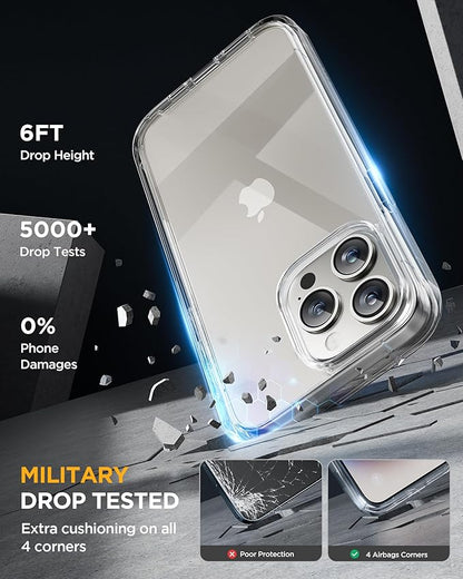 Miracase for iPhone 15 Pro Case, Full-Body Clear Bumper Phone case with Built-in Glass Screen Protector& Camera Protector, Military Drop Proof 15 Pro Case Cover 6.1 inch,Clear
