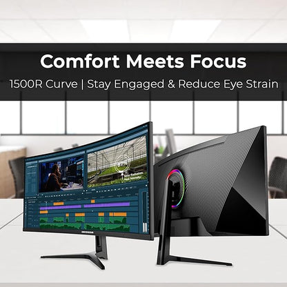 Deco Gear 34” Curved Ultrawide Business Monitor | 3440x1440, 100Hz, 1500R, 99% sRGB | Adjustable Stand, 2 HDMI and 2 DisplayPort | HDR, Low Blue Light, PIP/PBP
