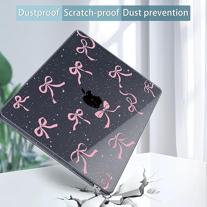 May Chen for MacBook Air 13.6 inch Case A3240 M4 A3113 M3 A2681 M2 with Retina Dispaly, 2025 2024 2023 2022 Release, Plastic Hard Shell Case with Screen Protector & Keyboard Cover, Black Glitter Bow