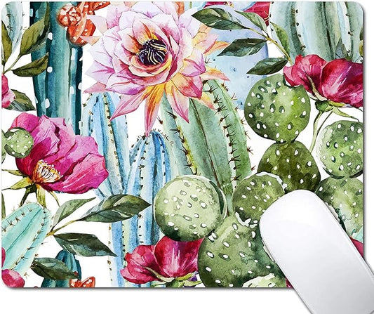Cactus Painting Mouse Pad, Natural Floral Mousepad for Design, Anti-Slip Rubber Base Wireless Mouse Pads for Laptop