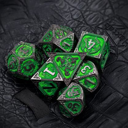 Haxtec Metal DND Dice Set, 7 Pcs Dragon Pattern Polyhedral Dice for RPG