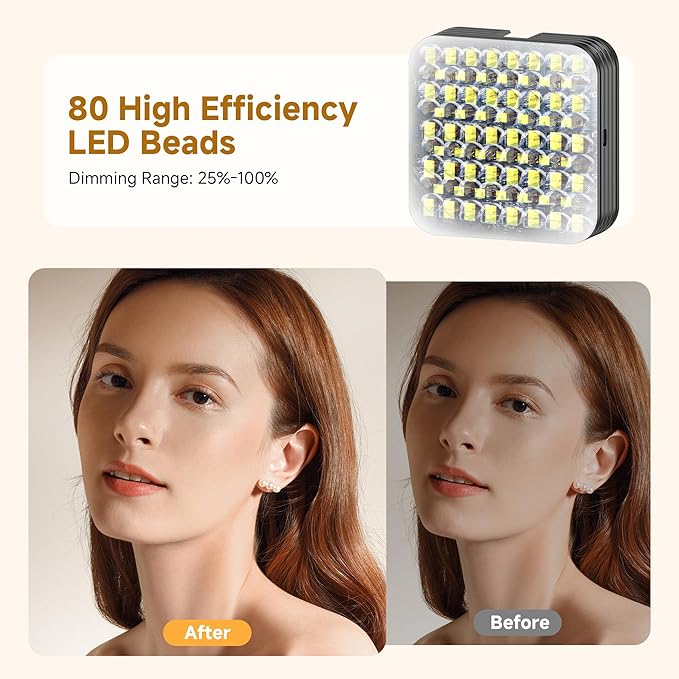 80 LED Selfie Light with 3 Modes, Portable Phone Light with Clip & 1/4 in Screw Hole, Rechargeable Clip Fill Video Conference Selfie Panel Lights for Phone/Camera/iPad/Laptop/TikTok