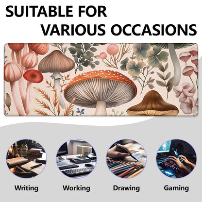 Mounidso Botanical Mushroom Large Mouse Pad, Gaming Mouse Pad, Keyboard Mat, Non-Slip Rubber Base, Office Accessories, Desk Mat, MousePads for School, Work, Home Decor Gifts 31.5" x 11.8"