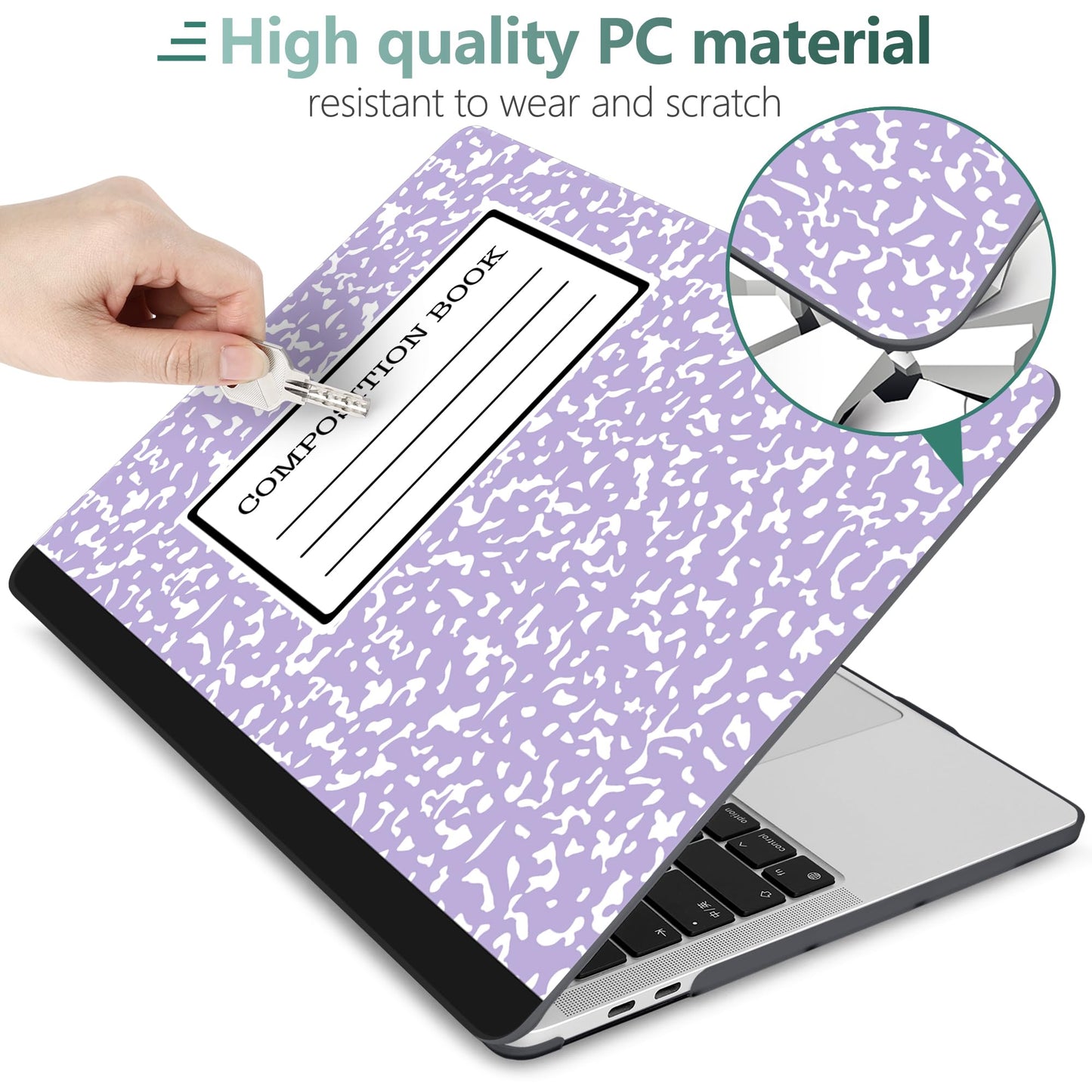 MEEgoodo Case for MacBook Pro 13 inch Case with M2 Chip 2022 2021 2020 New A2338 M1 A2251 A2289, Hard Shell with Keyboard & Camera Cover Compatible with 13 inch MacBook Pro, Composition Book Purple