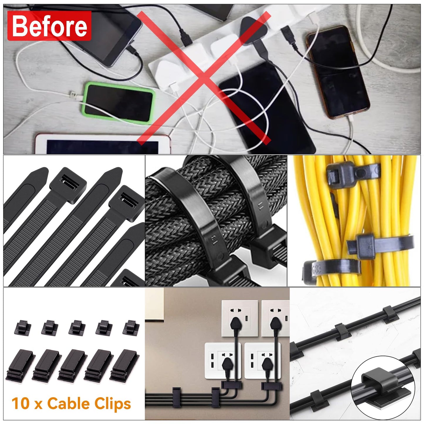 YUANYE Cable Management Box Cable Management Kit for Power Strip to Hide Wires,Cord Organizer Boxes,Safe ABS Material Wire Organizer of Cable Clips Sleeve for Home & Office,3Pack-128PCS /Black