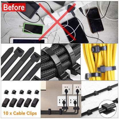 YUANYE Cable Management Box Cable Management Kit for Power Strip to Hide Wires,Cord Organizer Boxes,Safe ABS Material Wire Organizer of Cable Clips Sleeve for Home & Office,3Pack-128PCS /Black