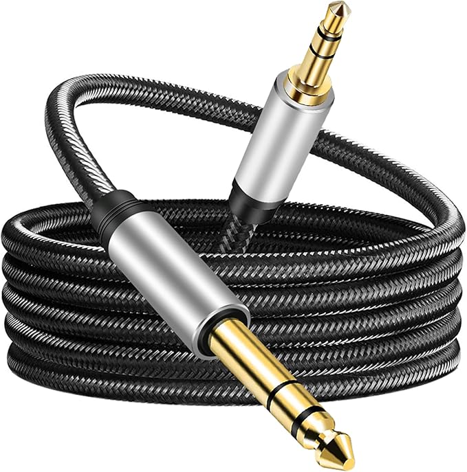 3.5 mm to 6.35 mm Audio Cable 40Ft, Gold-Plated Terminal Silver Color Zinc Alloy Housing 3.5mm 1/8" Male TRS to 6.35mm 1/4" Male TRS Nylon Braided Stereo Audio Cable for Cellphone and More(40Ft/12M)