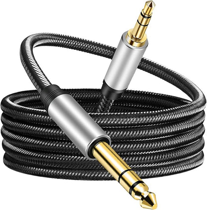 3.5 mm to 6.35 mm Audio Cable 12Ft, Gold-Plated Terminal Silver Color Zinc Alloy Housing 3.5mm 1/8" Male TRS to 6.35mm 1/4" Male TRS Nylon Braided Stereo Audio Cable for Cellphone, Amplifiers(12Ft/4M)