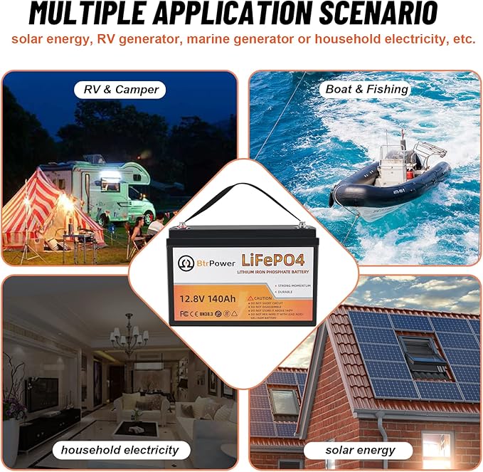 4 Pack 12V 140Ah Lithium LiFePO4 Deep Cycle Battery,Support 4S4P,Built-in 100A BMS 5000-7000 Cycles Perfect for RV Solar Marine Overland Off-Grid Application