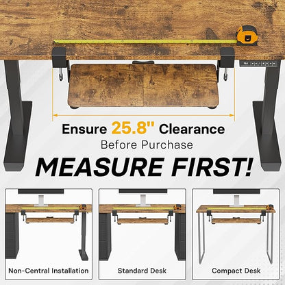 BONTEC KMT01 Under Desk Keyboard Tray, Pull-Out Keyboard & Mouse Platform with C-Clamp, 25.6 x 11.8 in Space-Saving Ergonomic Slide-Out Drawer, Rustic Brown