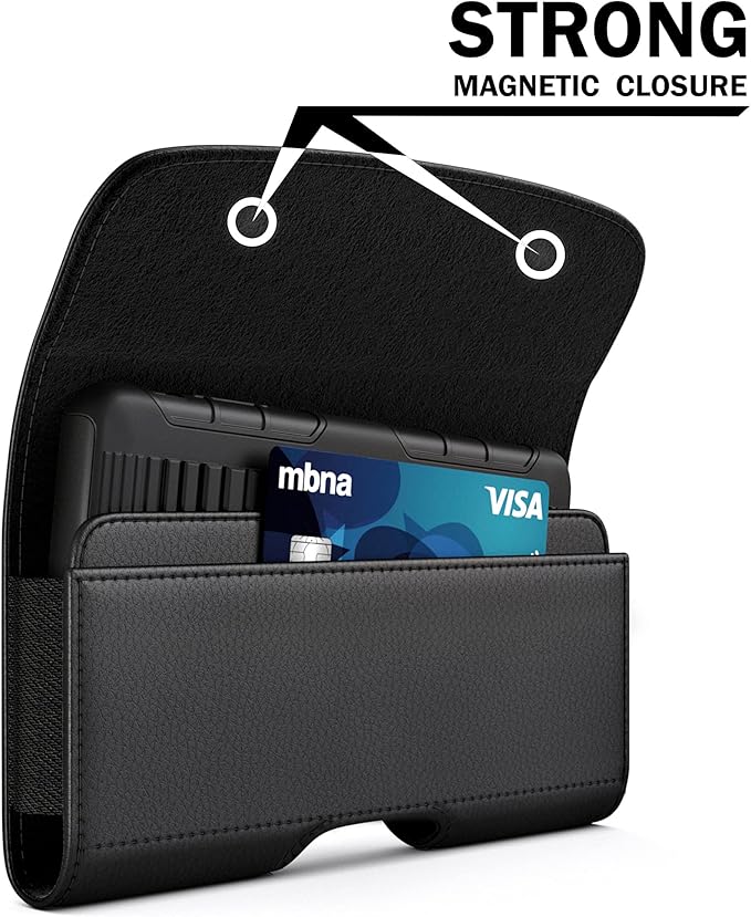 Case for Large iPhone Plus, Pro Max 16 15 14 13 12 11 Xs, Samsung Galaxy S25+ S24+ S23+ S22+ S21+, Cell Phone Belt Holster Clip, ID Card Holder Pouch, Fits Otterbox Case - Black