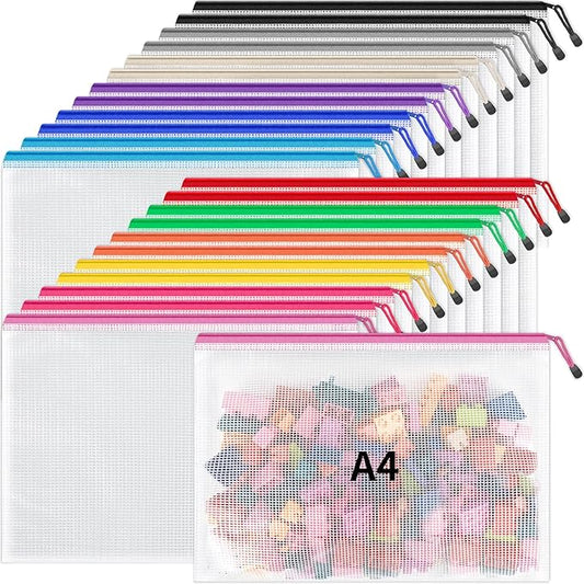 Umriox 24 Pack 12 Colors Zipper Pouches for Organizing, Letter Size, A4 Size, Zipper Bags for Puzzles & Board Game Storage, Office Supplies Travel Toiletries
