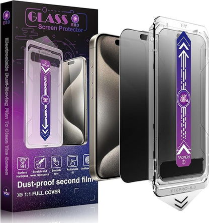 2 Pack Matte Privacy Screen Protector for iPhone 16 Pro 6.3-Inch Auto Dust Removal, No Bubbles,Anti-Spy Tempered Glass Film, Easy Installation