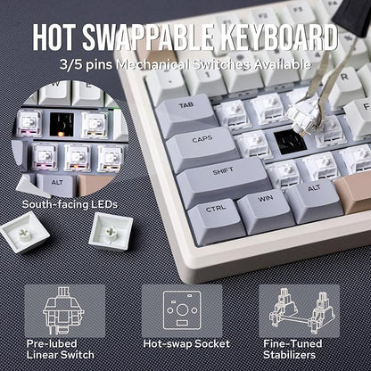 EPOMAKER Galaxy100 QMK/VIA Wireless Gaming Keyboard, Aluminum Shell, Bluetooth/2.4Ghz/USB-C, Pre-Lubed Hot-Swappable Linear Switches, NKRO, RGB Backlit (Creamy White, Marble White Switch)