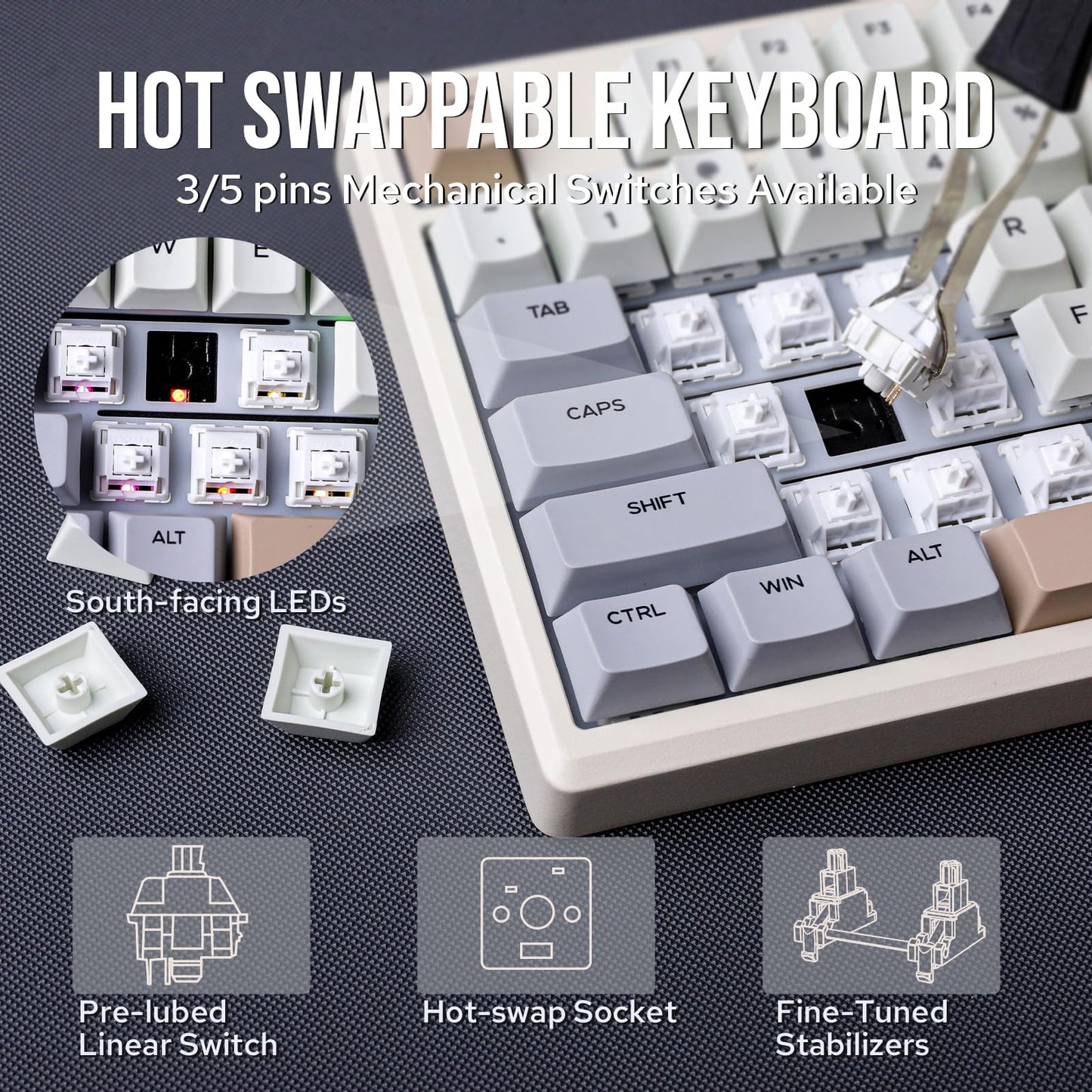 EPOMAKER Galaxy100 QMK/VIA Wireless Gaming Keyboard, Aluminum Shell, BT/2.4Ghz/USB-C, Pre-Lubed Hot-Swappable Linear Switches, NKRO, RGB Backlit (Creamy White, Marble White Switch)