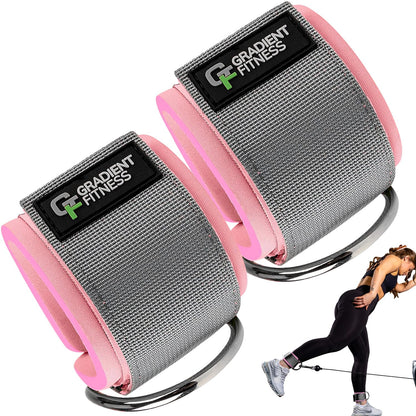 Gradient Fitness Ankle Straps (2 Pack) - Ankle Bands for Workouts, Cable Machine Attachments (Pink|Grey)