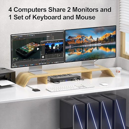 8K@60HZ 4K@120Hz HDMI KVM Switch 2 Monitors 4 Computers with 4 Port USB 3.0 Hub, 4 Port Dual Monitor HDMI KVM Switch for 4 Computers Share 1 Set of Keyboard, Mouse and 2 Monitors