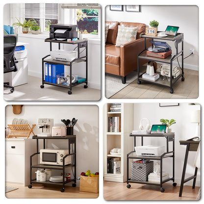 Lauren&Harold 34'' Printer Stand with Power Outlets & USB Ports Grey/Black
