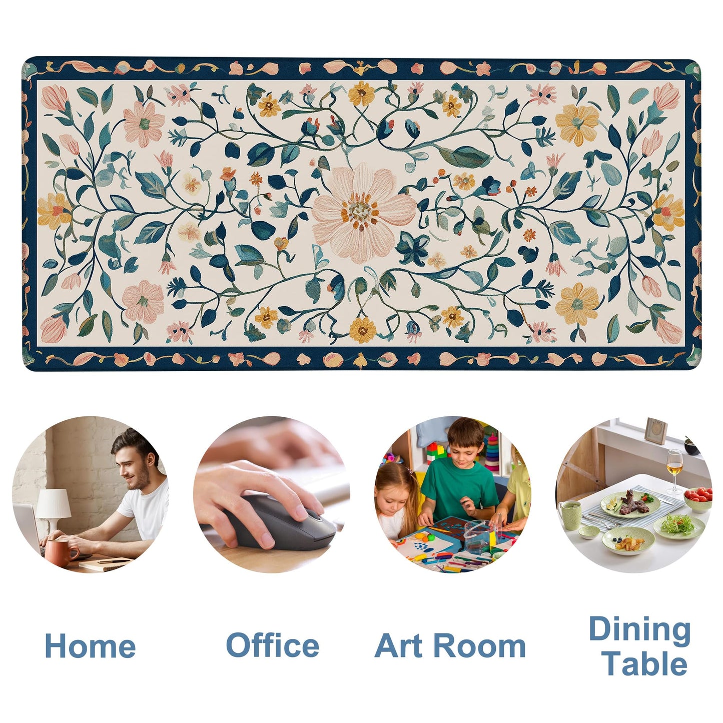 NITAHHHY Gaming Desk Pad Large Extra Length Oriental Decorative Mouse Pad Keyboard Laptop Non-Slip Waterproof with Rubber Base Thick Stitched Edge Mouse Mat for Office Home 35.4 x 15.7 Inches