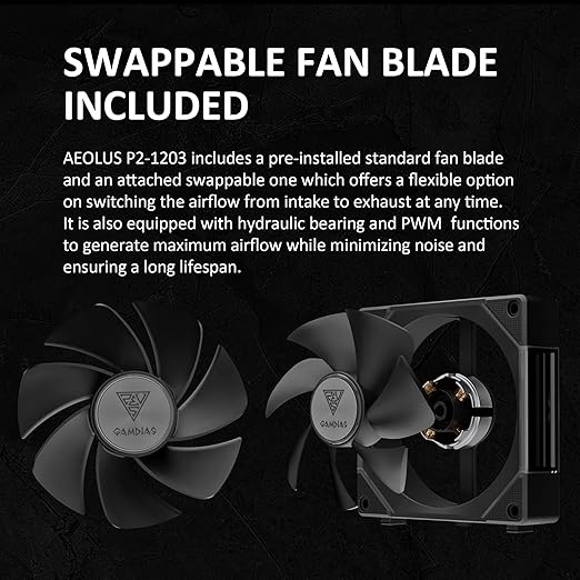 GAMDIAS 120mm PWM ARGB Case Fan x3 & 3 Reverse Blades Included, Sync with ARGB Motherboards, Easy Cable Management with Cabless Daisy Chain, Quiet & 75CFM Airflow with 2400 RPM, Aeolus P2
