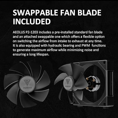 GAMDIAS 120mm PWM ARGB Case Fan x3 & 3 Reverse Blades Included, Sync with ARGB Motherboards, Easy Cable Management with Cabless Daisy Chain, Quiet & 75CFM Airflow with 2400 RPM, Aeolus P2