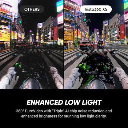 Insta360 X5 - Waterproof 8K 360° Action Camera, Leading Low Light, Invisible Selfie Stick Effect, Rugged and Replaceable Lens, 3-Hour Battery, Built-in Wind Guard, Stabilization, Triple AI Chip Design