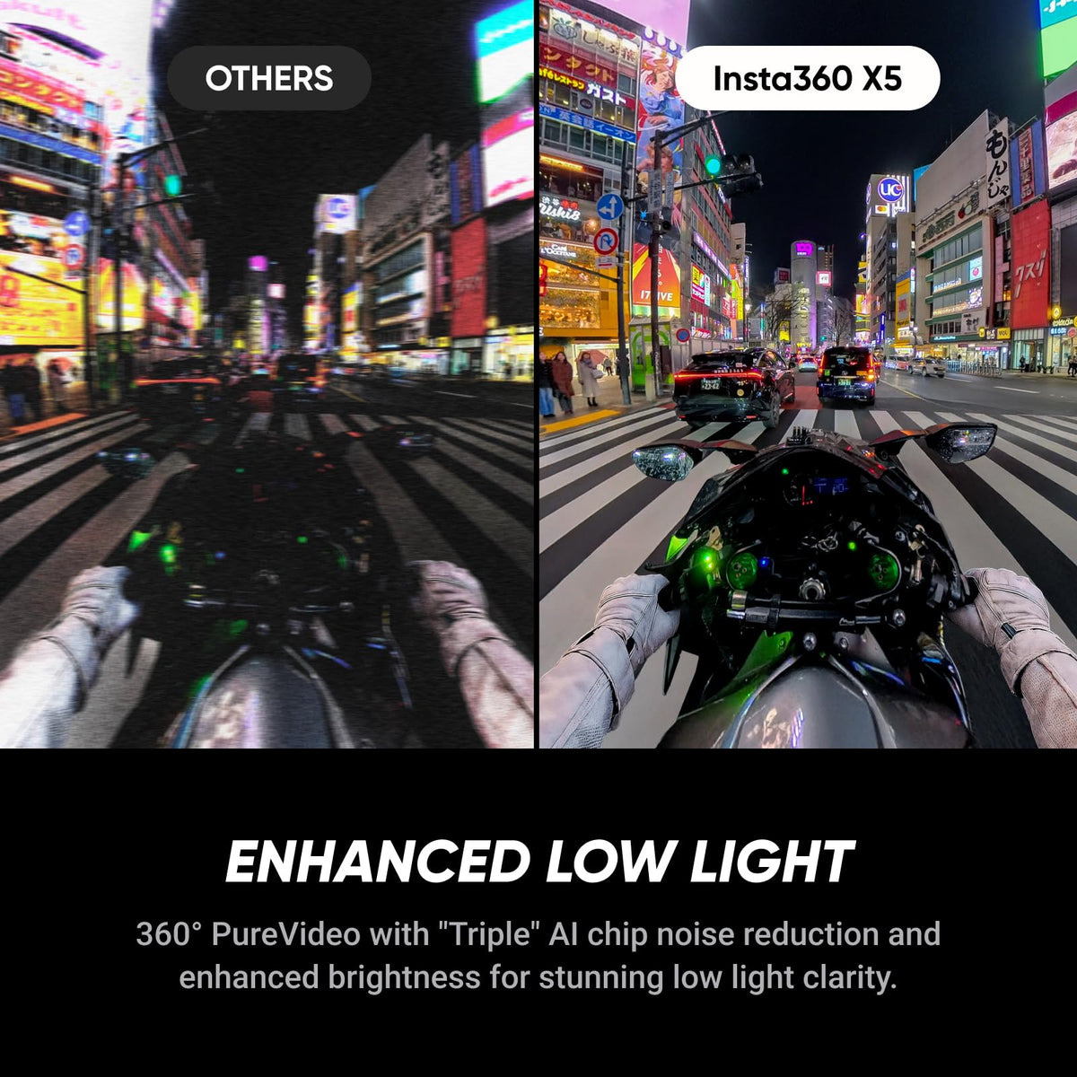 Insta360 X5 Essentials Bundle - Waterproof 8K 360° Action Camera, Leading Low Light, Invisible Selfie Stick Effect, Rugged and Replaceable Lens, 3-Hour Battery, Built-in Wind Guard, Stabilization