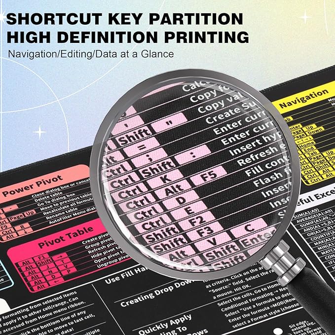Linoows Excel Shortcut Keys Mouse Pad, Extra Large 31.5 x 11.8 Inch Gaming Mouse Mat, PC Spreadsheet Keyboard Mousepad, Waterproof Non-Slip Desk Pad with Stitched Edge