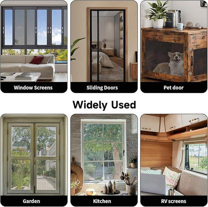 Window Screen Door Repair/Replacement Kit,48" x178" Adjustable Durable Fiberglass Window Screen Mesh,with Spline/Roller/Hook/Clips Screen Door Repair Kit,DIY Window,Porch Sliding Door(Grey)