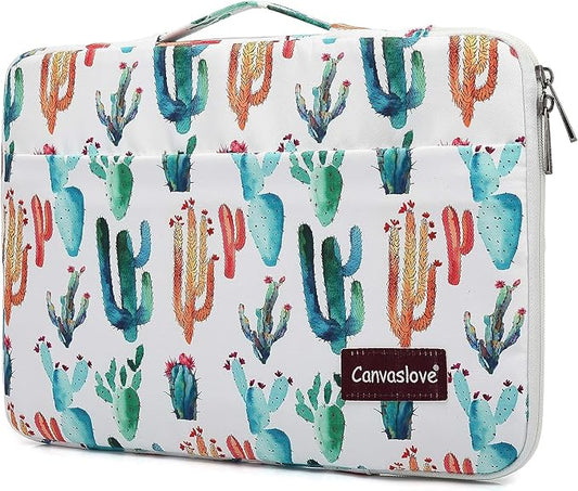 Canvaslove Cactus Corner and Bottom Rebound Bubble Cushioned Laptop Sleeve Bag case with Pockets and Handle For Macbook 14 inch,Surface Laptop 14.4 inch and 14 inch laptop