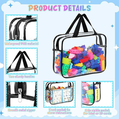 8 Packs Large Toy Storage Bags with Labels&Manual Pocket, Reusable Clear PVC Board Game Storage Bags, Travel Waterproof Organizer Bags with Zipper for Building Blocks, Puzzle, Cosmetic