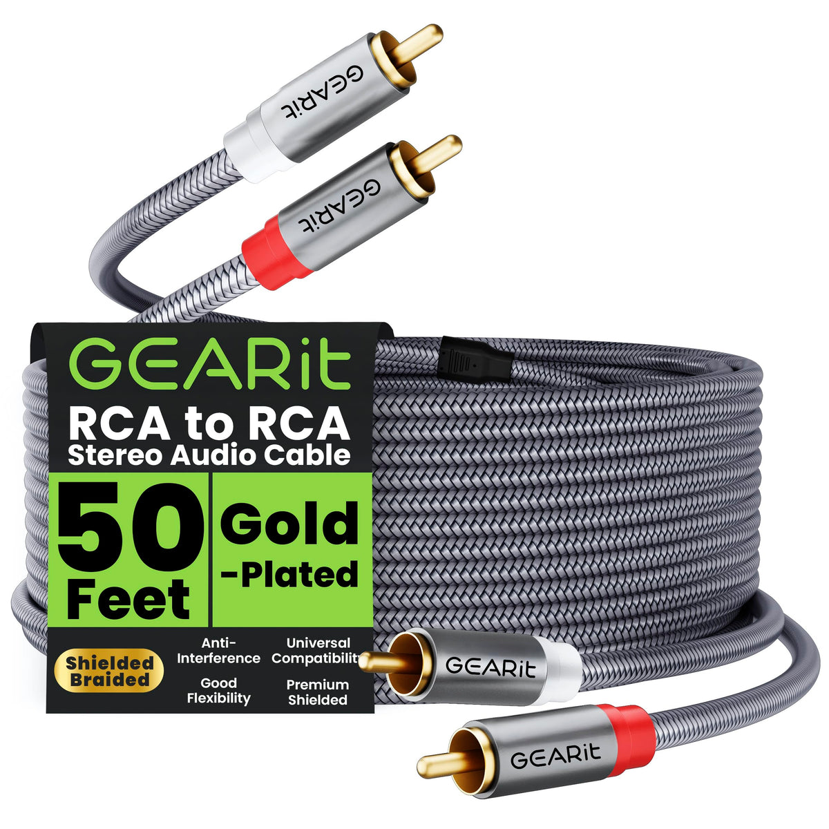 GEARit RCA Cables 1ft OFC, RCA Cables Car Audio with Dual Shielding & Gold-Plated Connectors, RCA Cable for Subwoofer Cable, Hi-Fi System, Amplifier, Active Speakers, Gaming Consoles