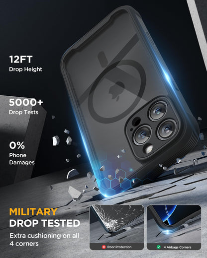 Miracase Magnetic for iPhone 16 Pro Case Full-Body Phone with Built-in Glass Screen Protector, [Compatible with MagSafe] Military Drop Proof 16 Pro Cover Bumper 6.3 inch, Black