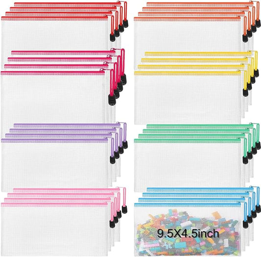 Jetec 32 Pcs Mesh Zipper Bags Bikini Organizer,Stylish Color,9.5 x 4.5 Inch