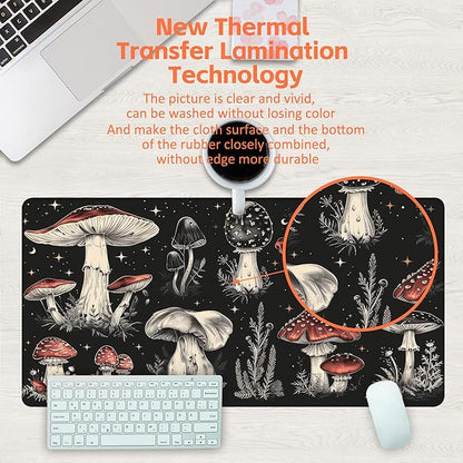 Psychedelic Mushrooms Desk Mat, Large Gaming Mouse Pad, 31.5"x15.7", Extended Big Computer Keyboard Mouse Pad with Non-Slip Base and Stitched Edge